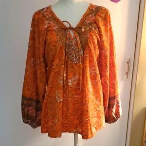 Women's Floral Orange Blouse